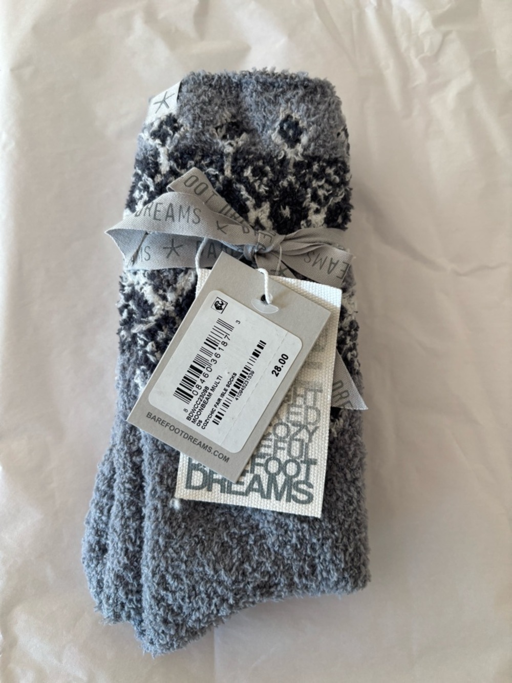 Barefoot Dreams Moonbeam Multi Grey and Cream Cozy Fair Isle Socks one size